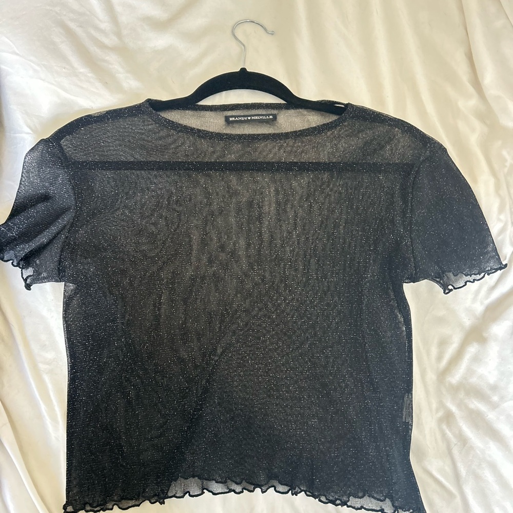 Brandy Melville Black Sheer Short Sleeve Top